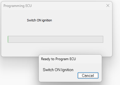 Programming dialog remaining at Switch ON Ignition with no progress