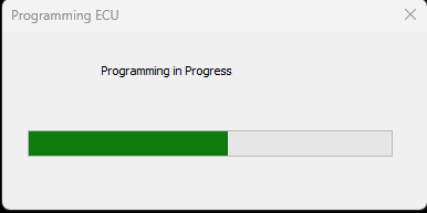 Programming ECU dialog showing Programming in Progress and a progress bar
