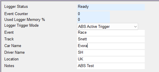 Example logger configuration with ABS Active Trigger selected