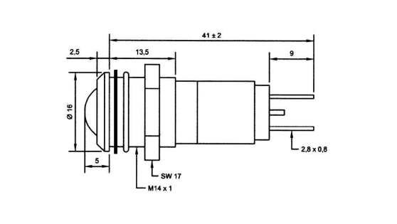 Warning lamp dimensions, mounting thread and terminals