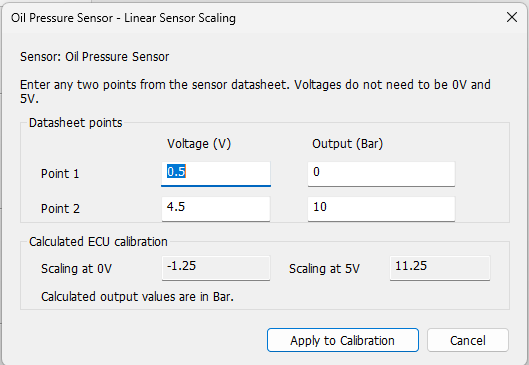Linear 0–5 V sensor calculator.