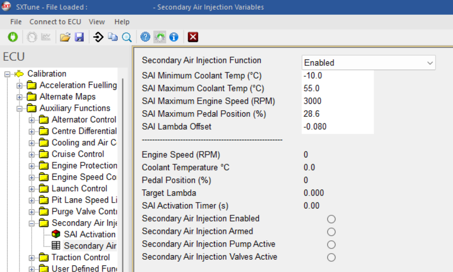Secondary air injection control parameters.